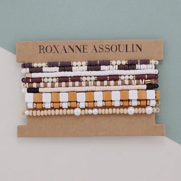 My Curate!! Roxanne Assoulin Color Therapy Beige Brown White Mixed Set of 9 - Picture 3 of 5